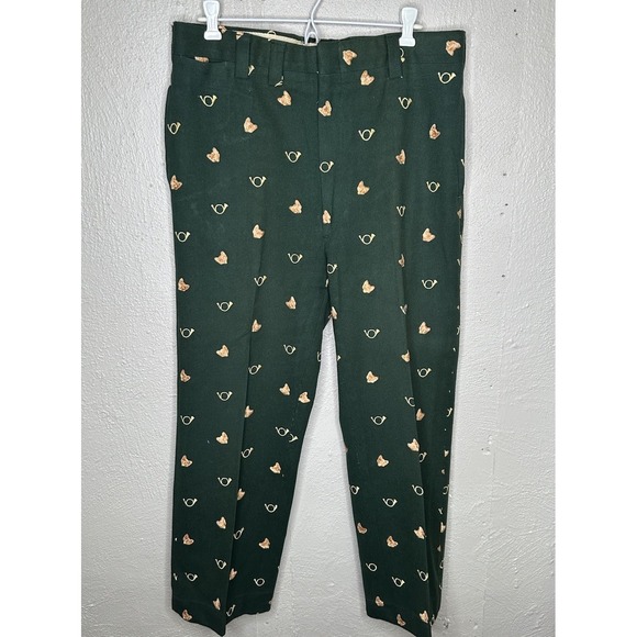 The Unbranded Brand Pants - Womens Vintage Handmade Wool? Pants Green Embroidered Fox Crop Size M